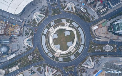 <p><strong>EMPTY ROADS</strong>. Aerial photo taken on Sunday (Jan. 26, 2020) shows a view of the Optics Valley square complex in Wuhan, central China's Hubei Province. Many residents here have avoided outdoor activities during the Spring Festival holiday in Wuhan, the hardest-hit city of the novel coronavirus outbreak in central China. <em>(Photo courtesy of Xinhua/Xiong Qi)</em></p>