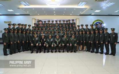 <p><strong>NEW ARMY OFFICERS.</strong> A total of 74 Officer Preparatory Class completers officially join the Philippine Army on Monday (Jan. 27, 2020). The “Salinlahi” Class 70-2019, composed of 60 males and 14 females, took oath after finishing a rigorous leadership and military training at the Officer Candidate School (OCS) that aimed to hone their capabilities as new junior officers.<em> (Photo courtesy of Army Chief Public Affairs Office)</em></p>
