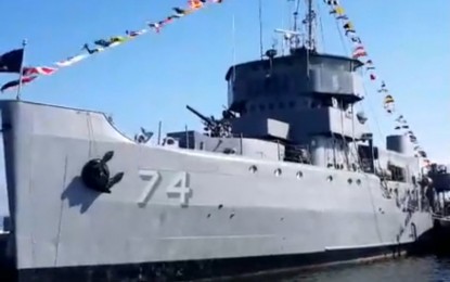 <p><strong>DECOMMISSIONED.</strong> The Philippine Navy formally decommissioned the BRP Rizal (PS-74) in a ceremony at the Capt. Salvo Pier, Naval Base Heracleo Alano, Sangley Point, Cavite City on Wednesday (Jan. 29, 2020). The Philippine Navy targets to decommission all its old ships by 2021 and acquire new ships as part of its modernization efforts. (Screengrab from Philippine Navy Facebook live video)</p>