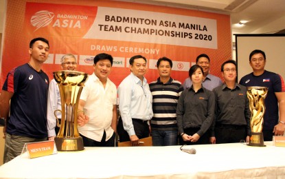 <p><strong>BADMINTON ASIA</strong>. Local organizers of the Badminton Asia Team Championships 2020 pose after the draw ceremony and press conference at the Century Park Hotel in Manila on Wednesday (Jan. 29, 2020). A total of 12 teams from Asia will compete in the tournament at the newly-renovated Rizal Memorial Coliseum on Feb. 11-16, 2019. <em>(PNA photo by Jess M. Escaros Jr.)</em></p>