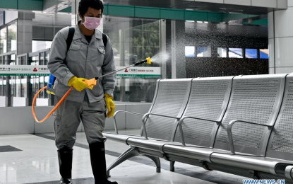<p><strong>PREVENTIVE MEASURE</strong>. A staff member disinfects the waiting room of Fuzhou Railway Station in Fuzhou, southeast China's Fujian Province, Feb. 2, 2020. Various measures have been taken for epidemic prevention efforts across China. <em>(Xinhua/Jiang Kehong)</em></p>
