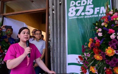 <p style="text-align: left;"><strong>DISASTER RADIO.</strong> Davao City Mayor Sara Duterte leads the opening of the Davao City Disaster Radio located at RJ Homes Building, Pelayo Legaspi St. on Monday (February 3). Aired over 87.5 FM frequency, DCDR will bring information to Dabawenyos about disaster preparedness and other information and activities of the city government and local government units in the Davao Region. <em>(Photo from Davao City Facebook page)</em></p>