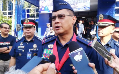 <p><strong>LEAN COPS.</strong> Philippine National Police chief Gen. Archie Gamboa in an interview with reporters at the Police Regional Office 8 on Tuesday (Feb. 4, 2020). The PNP is upbeat that 70 percent of policemen will be able to achieve an ideal body mass index (BMI) by July this year to ensure that cops are physically fit to perform their jobs better. <em>(PNA photo by Sarwell Meniano)</em></p>