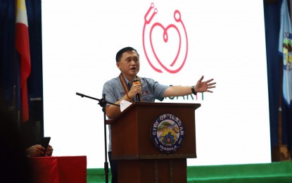 <p><strong>MALASAKIT CENTER</strong>. Senator Bong Go delivers speech during the opening of the country’s 62nd Malasakit Center in Ilagan City, Isabela on Wednesday (Feb. 5, 2020). Go also witnessed the turnover of government’s financial assistance to the victims of typhoons last year. <em>(Contributed photo)</em></p>