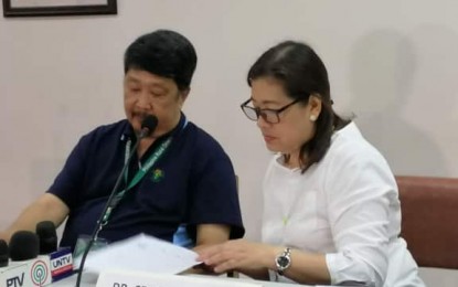 <p><strong>ASF IN DAVAO CITY.</strong> Department of Agriculture in Davao Region Director Ricardo Oñate Jr., (left) confirms that Davao City is no longer free from the African Swine Fever (ASF) after two barangays in Calinan District tested positive of the disease, during a press briefing on Thursday (Feb. 6, 2020). Beside him is Dr. Cerelyn Pinili, chief of the Davao City Veterinary Office. <em>(PNA photo by Che Palicte)</em></p>