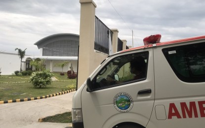 <p><strong>QUARANTINED</strong>. Health personnel in Sarangani province have formally placed under quarantine four Chinese tourists from Fujian, China who earlier visited a beach resort in Glan town. The four were brought on Thursday afternoon (Feb. 6, 2020) by an ambulance (in photo) of the provincial government of Sarangani to the Regional Drug Abuse Treatment and Rehabilitation Center in Barangay Kawas, Alabel town, where they will undergo quarantine for another week in compliance with the protocol set by the Department of Health. <em>(PNA photo by Richelyn Gubalani)</em></p>