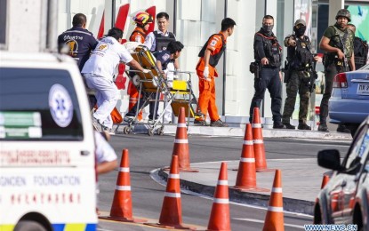 <p><strong>MASS SHOOTING</strong>. Medical workers work at the scene of the shooting in the downtown area of Nakorn Ratchasima, Thailand. Thai Prime Minister Prayut Chan-o-cha said on Sunday (Feb. 9, 2020) that a shooting rampage in northeastern Thailand has left 27 people dead, including the gunman, and 57 others injured. <em>(Photo courtesy of Xinhua)</em></p>