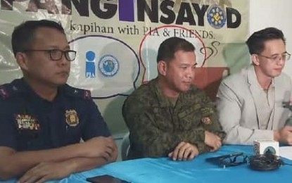 <p><strong><span data-preserver-spaces="true">ANTI-RECRUITMENT. </span></strong><span data-preserver-spaces="true">Eastern Visayas Police Regional Director Brig. Gen. Ferdinand Divina (left), Army 8th Infantry Division Commander Maj. Gen. Pio Diñoso III (center), and Atty. Marlon Bosantog of the National Task Force to End Local Communist Armed Conflict lawyer answer questions from the media during a press briefing on Monday (Feb. 10, 20202). The arrest of five young activists in this city is a reminder to step up the drive to protect the youth from the influence of the communist terrorist group, Bosantog said. </span><em><span data-preserver-spaces="true">(PNA photo by Gerico Sabalza)</span></em></p>
<p><span data-preserver-spaces="true"> </span></p>
<p> </p>