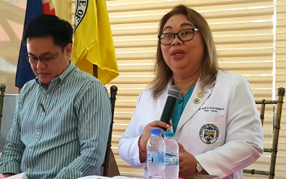 <p><strong>PUI FOR COVID-19</strong>. The Pangasinan Provincial Health Office (PHO) chief, Dr. Anna Ma. Teresa de Guzman (right) says the health condition of the first person under investigation (PUI) in the province is improving, during a press briefing on Thursday (Feb. 13, 2020). Provincial administrator lawyer Nimrod Camba (left) said activities of the capitol will be temporarily postponed until mid-April 2020. <em>(Photo by Jerick Pasiliao)</em></p>
