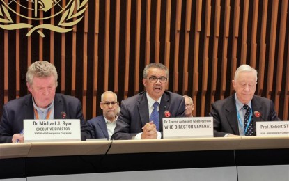 <p><strong>EBOLA OUTBREAK.</strong> World Health Organization (WHO) Director-General Tedros Adhanom Ghebreyesus (C) speaks at a press conference in Geneva, Switzerland, on Feb. 12, 2020. The WHO announced that the Ebola outbreak which started in August 2018 in the Democratic Republic of Congo (DRC) still constitutes a Public Health Emergency of International Concern.<em> (Photo by Chen Junxia/Xinhua)</em></p>