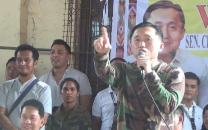 <p style="text-align: left;"><strong>REHAB MASTER PLAN.</strong> Senator Christopher Lawrence Go (with microphone) asks the Mindanao Development Authority (MinDA) on Friday (Feb. 14, 2020) to prepare a master plan for the rehabilitation of the fire-ravaged villages of Jolo, Sulu. Go, along with Social Welfare Undersecretary Aimee Neri, provided financial assistance to the fire victims on Thursday. <em>(Photo from Secretary Emmanuel Piñol's FB page)</em></p>