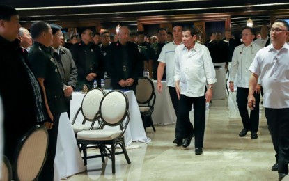 <p><strong>PIPE DREAM</strong>. President Rodrigo R. Duterte arrives at the Heroes Hall in Malacañan Palace to preside over the Joint Armed Forces of the Philippines-Philippine National Police Command Conference on Feb. 6, 2020. Malacañang on Tuesday (Feb. 18) downplayed as a ‘pipe dream’ the claim of Communist Party of the Philippines founder Jose Maria Sison that some pro-US military officials are planning to unseat Duterte. <em>(Presidential photo by Rey Baniquet)</em></p>