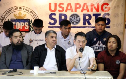 <p><strong>WORLD-CLASS.</strong> Former Southeast Asian Games champion and national coach David Lay discusses the karate programs in the country during the TOPS forum at the National Press Club in Intramuros, Manila on Thursday (Feb. 20, 2020). Lay said the Philippines can produce world champions in karate. He was joined by other guests from basketball and TOPS president Ed Andaya. <em>(PNA photo by Jess Escaros)</em></p>