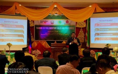 <p><strong>GOVERNMENTAL TRAINING.</strong> Parliament members of the Bangsamoro Autonomous Region in Muslim Mindanao (BARMM) listens to a Malaysian expert on how to run a parliamentary form of government. The training from Feb. 22-24, 2020 aims to equip BARMM leaders with knowledge on legislation that will benefit the Moro people through the moral governance of the regional government. <em>(Photo courtesy of BPI-BARMM)</em></p>