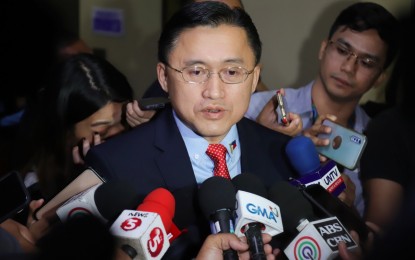 <p><strong>IMPARTIALITY</strong>.  Senator Bong Go grants media interview after the Senate hearing on ABS-CBN’s franchise renewal on Monday (Feb. 24, 2020).  Go demanded impartiality from the network. <em>(Contributed photo)</em></p>