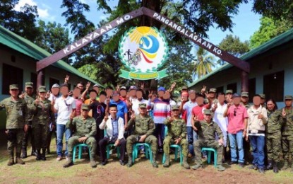 <p><strong>NORMAL LIVES.</strong> Army officials and former Moro rebels pose after the launching on Sunday (Feb. 23, 2020) of the military-led Returnee Comprehensive Aftercare Program in North Cotabato province that aims to give new lease on life to former Moro rebels. At least 20 former members of the Bangsamoro Islamic Freedom Fighters availed of the program. <em>(Photo courtesy of 602Bde)</em></p>