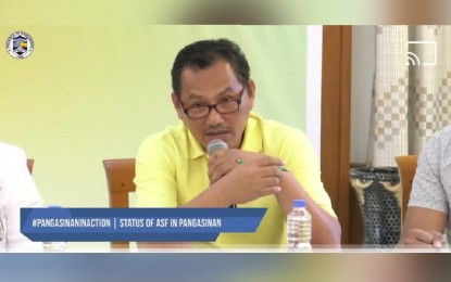 <p><strong>ASF UPDATE</strong>. Provincial Veterinarian Dr. Jovito Tabarejos gives an update on the effect of the African swine fever (ASF) in the hog industry of the province during the weekly forum hosted by the Pangasinan provincial government on Wednesday (Feb. 26, 2020). Tabarejos said some 5,581 pigs were already culled in the province due to ASF. <em>(Photo screenshot from Pangasinan official Facebook page)</em></p>