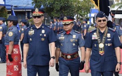<p><strong>PNP CHIEF IN CARAGA.</strong> Philippine National Police chief, Gen. Archie Francisco Gamboa (right, is welcomed by Police Regional Office Caraga director, Brig. Gen. Joselito Esquivel, Jr. (left) during his visit at the PRO-13 headquarters in Libertad, Butuan City on Friday, February 28. Gambo directed all police units to strengthen the campaign against illegal gambling in the region. <em>(Photo courtesy of PRO-13 Information Office)</em></p>