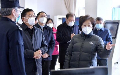 <p><strong>INSPECTION</strong>. Chinese Vice Premier Sun Chunlan inspects Wuhan Women's Prison in Wuhan, central China's Hubei Province, on March 1, 2020. Sun, also a member of the Political Bureau of the Communist Party of China Central Committee, stressed giving full play to the role of medical personnel sent to Hubei Province, the epicenter of the Covid-19 outbreak, in containing the epidemic. <em>(Xinhua/Li He)</em></p>
