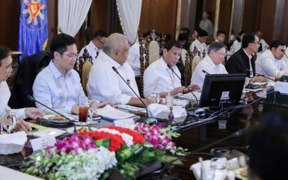 <p><strong>ENOUGH WATER.</strong> President Rodrigo Roa Duterte presides over the 47th Cabinet Meeting at the Malacañan Palace on Monday (March 2, 2020). During the meeting, Environment Secretary Roy Cimatu assured that there will be “enough water” this year.<em> (Presidential photo by Robinson Niñal Jr.)</em></p>