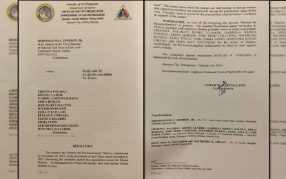 <p><strong>INDICTED.</strong> A copy of the February 24 resolution of the Quezon City Prosecutor’s Office indicting 10 officials of front groups of the CPP-NPA for perjury. The complaint filed by National Security Adviser Hermogenes Esperon Jr. stemmed from the false pretenses made by the respondents in filing a petition for writs of amparo and habeas data against the government that was later junked by the Court of Appeals in June 2019.<em> (Contributed photo)</em></p>