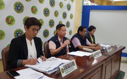 <p><strong>CODE RED.</strong> Health Secretary Francisco Duque III (2nd from left), along with other health officials, confirmed that the DOH has raised "code red sub-level 1" alert on the Covid-19, in a press briefing on Saturday (March 7, 2020). Duque also confirmed the sixth Covid-19 case in the country, who is the wife of the man who earlier tested positive for the virus. <em>(Photo courtesy of DOH)</em></p>