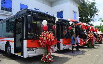 <p><strong>MODERN FLEET</strong>. Bus firm Rural Transit Mindanao, Inc. joins other industry players in providing public transport in accordance with the government’s public utility vehicle modernization program. The company launched its new fleet of buses at the Misamis Oriental Provincial Capitol grounds in Cagayan de Oro City on Friday (March 6, 2020). <em>(PNA photo by Jigger J. Jerusalem)</em></p>
