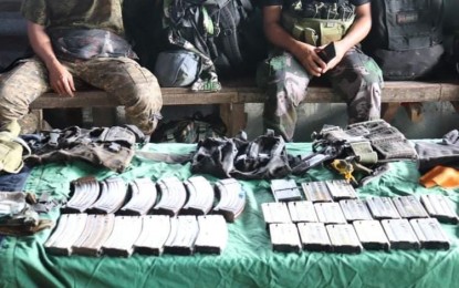 <p><strong>WAR MATERIEL.</strong> The war materiel and ammunition discovered by military and police troops in an abandoned lair of the New People's Army in the hinterlands of Sitio Dayap, Barangay Punglo, Maria Aurora, Aurora on Saturday (March 7, 2020). A former NPA member provided the information that led to the discovery of the rebels' lair. <em>(Photo courtesy of the Army's 7th Infantry Division)</em></p>