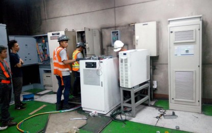 <p><strong>NEW UPS UNITS.</strong> Personnel of the Metro Rail Transit Line 3 (MRT-3) install new Uninterrupted Power Supply units in one of its stations. The MRT-3 on Monday said the upgrade allowed for better safety and reliability in its train operation as the upgraded units support the MRT-3's upgraded signaling systems.<em> (Photo courtesy of MRT-3)</em></p>