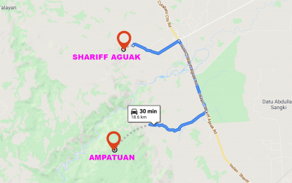 <p>Google map of the neighboring towns of Shariff Aguak and Ampatuan, Maguindanao province.<em><strong><br /></strong></em></p>