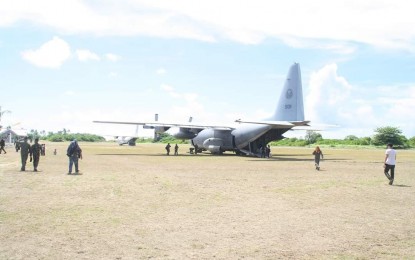 <p><strong>PAG-ASA ISLAND REHAB.</strong> A C-130 cargo plane at rest at the Rancudo Airfield in Pag-asa Island in April 2017. Defense (DND) Secretary Delfin Lorenzana denied reports that rehabilitation works at the island were delayed by the constant presence of Chinese ships in the area. <em>(PNA photo by Priam Nepomuceno)</em></p>