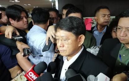 <p><strong>SOCIAL DISTANCING</strong>. Department of the Interior and Local Government (DILG) Eduardo Año answers questions from the media after a Metro Manila Council (MMC) meeting at the Metropolitan Manila Development Authority (MMDA) in Makati City on Tuesday (March 10). Año said mayors in the National Capital Region (NCR) have agreed to impose measures which would regulate, if not stop altogether stop, social gatherings in NCR amidst the increased threat of the coronavirus disease 2019 (Covid-2019). <em>(PNA photo by Raymond Carl Dela Cruz)</em></p>