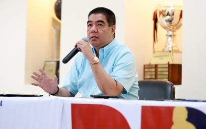 <p><strong>GAMES SUSPENSION.</strong> PBA commissioner Willie Marcial announces suspension of the league’s activities due to coronavirus in a press conference at the PBA office in Quezon City on Wednesday (March 11, 2020). Affected are the PBA Philippine Cup, the ongoing PBA D-League Aspirants Cup, and the upcoming PBA 3x3 First Conference. <em>(PNA photo by PBA Media Group)</em></p>