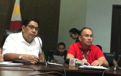 <p><strong>RESTRICTED.</strong> General Santos City Mayor Ronnel Rivera (left), accompanied by City Administrator Arnel Zapatos (right), announces on Friday that they will restrict starting weekend the movement of residents and visitors going in and out of the city amid fears over the increasing confirmed cases of the deadly coronavirus 2019 in the country. He says the travel restrictions include a prohibition on non-essential travels as well as the implementation of a city-wide curfew. <em>(PNA photo by Richelyn Gubalani)</em></p>