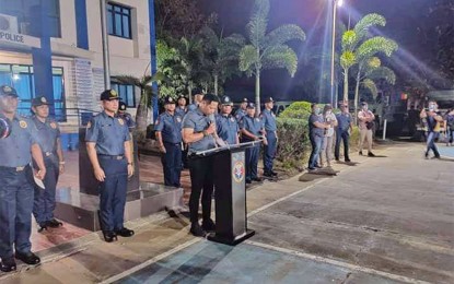 <p><strong>SEND OFF</strong>. Governor Daniel Fernando delivers his message during the sendoff ceremony for the 375 Reactionary Standby Support Force (RSSF) members at Camp General Alejo Santos, City of Malolos, Bulacan on Saturday (March 14, 2020). The RSSF, composed of 130 police personnel, 45 members of the Philippine Army and 200 force multipliers were deployed on Bulacan borders for the implementation of the community quarantine in Metro Manila.<em> (Photo courtesy of the Bulacan PNP)</em></p>