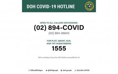 <p><strong>HOTLINES. </strong>The Department of Health (DOH) and partners from the public and private sectors launch hotlines to help manage the spread of the coronavirus disease in the country. The DOH said the hotlines are available 24 hours a day and seven days a week. (<em>Infocard courtesy of DOH</em>) </p>