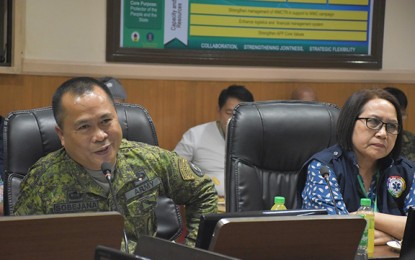 <p><strong>QUARANTINE FACILITY.</strong> Lt. Gen. Cirilito Sobejana, Western Mindanao Command (Westmincom) chief, and Dr. Emilia Monicimpo, Department of Health regional director, meet with representatives of other government line agencies on Thursday (March 19, 2020) to tackle the plight of some 149 returning Filipinos from Malaysia. During the meeting, it was decided that a quarantine facility will be built in Sibakel Island, Lantawan, Basilan province to house the passengers. <em>(Photo courtesy of Westmincom Public Information Office)</em></p>