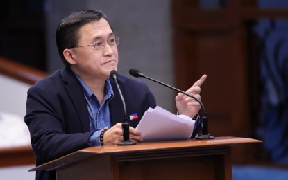 <p><strong>WITHIN BOUNDS</strong>. Senator Bong Go delivers his co-sponsorship speech for Senate Bill No. 1418 which was tackled during a special Senate session on Monday (March 23, 2020). Go said the additional powers to be granted to President Rodrigo Duterte will be solely exercised within what is deemed necessary to address the threat of coronavirus disease. <em>(Contributed photo)</em></p>