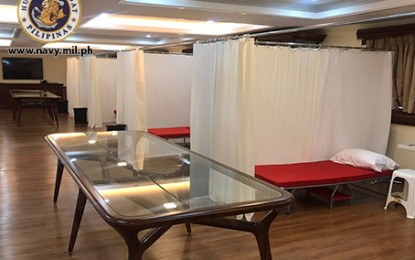 <p><strong>PATIENT CARE CENTER.</strong> Beds and compartments are put inside the BRP Ang Pangulo which was converted into a quarantine facility for Covid-19 patients. President Rodrigo Duterte ordered the conversion of the presidential yacht into a floating medical facility last April 3. <em>(Photo courtesy of Naval Public Affairs Office)</em></p>
