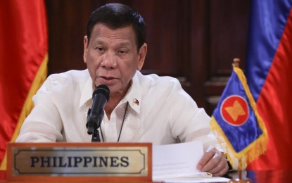 <p><strong>ASEAN SUMMIT ON COVID-19.</strong> President Rodrigo Roa Duterte joins other leaders from the Association of Southeast Asian Nations (Asean) member countries during the special Asean Summit on Covid-19 video conference at the Malago Clubhouse in Malacañang Tuesday (April 14, 2020). Duterte said Asean must collaborate and coordinate within the region to defeat Covid-19. <em>(Presidential photo by Toto Lozano)</em></p>