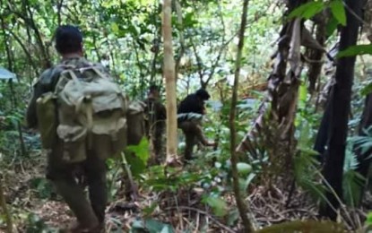 <p><strong>PURSUIT OPERATION</strong>. Military troops conduct pursuit operation against members of the Komiteng Larangang Gerilya Sierra Madre following an attack on government troops of the 91st Infantry Battalion in Barangay Diaat, Maria Aurora, Aurora province on Tuesday (April 21, 2020). Two soldiers were killed and three others were wounded in the attack. <em>(Photo courtesy of the 91st Infantry Battalion)</em></p>
