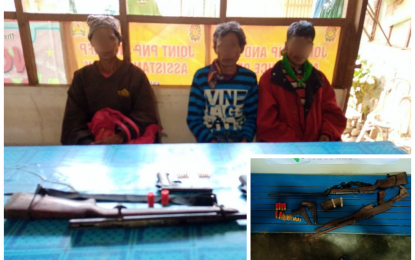 <p><strong>NEW LIFE AHEAD</strong>. Three members of the communist New People’s Army are looking forward to a new start in life after surrendering with their firearms (inset) to authorities in Senator Ninoy Aquino, Sultan Kudarat, police said on Saturday (April 25, 2020). The surrenderers, all of the Manobo indigenous community, said they grew tired of running away from pursuing government forces in the mountains and would just like to have normal lives again with their families. <em>(Photo courtesy of PRO-12)</em></p>