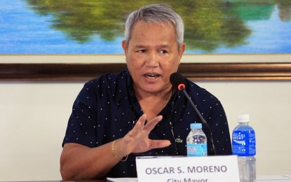 <p>Cagayan de Oro City Mayor Oscar S. Moreno during the daily press briefing on April 30, 2020.<em> (Photo courtesy of the City Information Office)</em></p>
