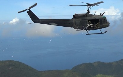 <p><strong>INTENSIFIED CAMPAIGN.</strong> Around 10,000 leaflets and 200 face masks were airdropped by the 402nd Infantry Brigade of the Army and the Tactical Operations Group (TOG 10) of the Philippine Air Force on April 29, 2020. Leaflets were dropped in different remote areas in Caraga Region with the aim of providing residents with vital information on the 2019 coronavirus disease. <em>(Photo courtesy of CMO-402Bde)</em></p>