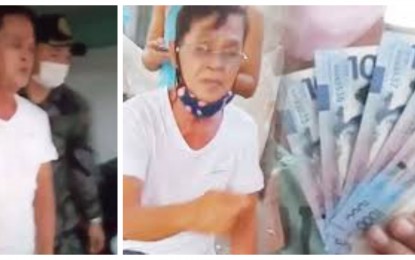 <p><strong>BUSTED.</strong> Barangay Hagonoy, Bulacan kagawad Danilo Flores is caught in a video cutting in half the amelioration package for beneficiaries in his area. Flores was arrested on Saturday (May 2, 2020) for violation of Sec. 3 (b) Republic Act 3019 or the Anti-Graft and Corrupt Practices Act and for violation of the Bayanihan Act. <em>(Screengrab from video courtesy of Justin Mapile)</em></p>