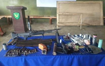 <p><strong>SEIZED.</strong> Government troops thwart a bombing plot of the NPA rebels following a clash on Monday (May 4, 2020) in Siayan, Zamboanga del Norte. The troops recover three improvised explosive devices and other war materiel, including a machine gun. <em>(Photo courtesy of Army 102nd Infantry Brigade)</em></p>