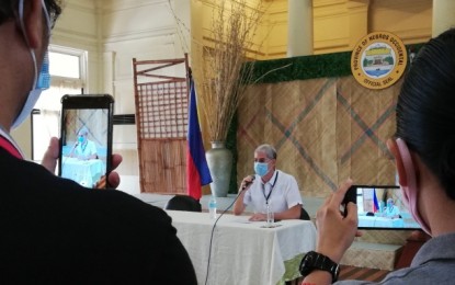 <p><strong>MEASURES VS. COVID-19.</strong> Negros Occidental Governor Eugenio Jose Lacson said he is eyeing an extension of the general community quarantine (GCQ) in the province after May 15 amid the continuing threat of coronavirus disease 2019 (Covid-19). Lacson gave updates on the latest initiatives of the provincial government during a press conference at the Capitol Social Hall in Bacolod City on Thursday (May 7, 2020).<em> (PNA photo by Nanette L. Guadalquiver)</em></p>