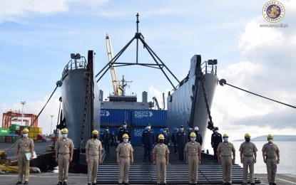 <p><strong>BACK HOME.</strong> BRP Bacolod City docks at the Sasa Wharf in Davao City on Friday (May 8, 2020). The ship arrived in the city to deliver sets of personal protective equipment and KN95 masks procured by the Philippine government from China for the use of front-liners. <em>(Photo courtesy of Naval Public Affairs Office)</em></p>