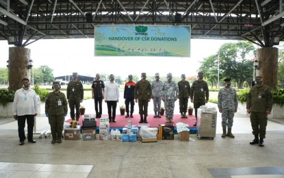 <p><strong>DONATION.</strong> AFP officials receive PHP26-million worth of medical equipment from the Armed Forces and Police Mutual Benefit Association, Inc. in Camp Aguinaldo on Thursday (May 14, 2020). The donation consists of medical ventilators, lung ultrasounds, thermal scanners, disinfecting solutions, and personal protective equipment. <em>(Photo courtesy of AFP Public Affairs Office)</em></p>