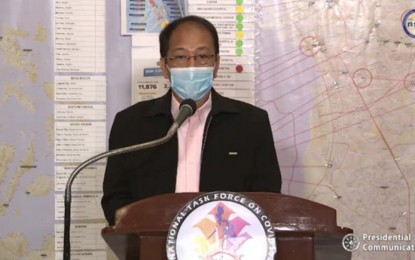 <p>National Task Force (NTF) Against Covid-19 chief implementer and Presidential Adviser on the Peace Process Secretary Carlito Galvez Jr.<em> (Screengrab from RTVM)</em></p>